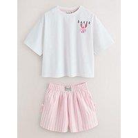 Ted Baker Older Girls Lobster Back Print Stripe Short Set - Pink/White
