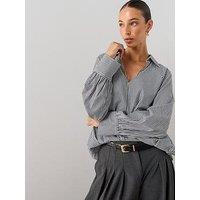 The Very Collection Bubble Hem Striped Oversized Shirt - Black