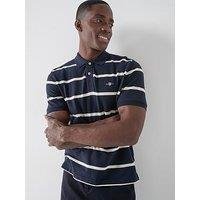 Gant Regular Fit Shield Striped Short Sleeve Polo Shirt - Navy