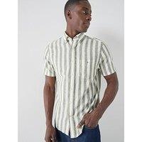 Gant Regular Fit Cotton Linen Blend Striped Short Sleeve Shirt - Green
