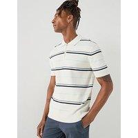 Gant Striped Textured Zip Knitted Polo Shirt - Off White