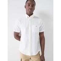 Gant Regular Fit Cotton Linen Blend Short Sleeve Shirt - White