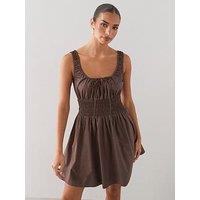 The Very Collection Shirred Channel Waist Mini Dress - Brown