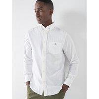 Gant Regular Fit Cotton Linen Long Sleeve Shirt - White