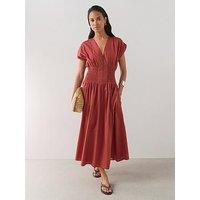 The Very Collection Zip Up Shirred Waist Midaxi Dress - Brown