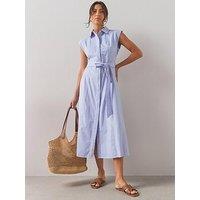 The Very Collection Belted Sleeveless Shirt Dress - Blue