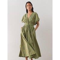 The Very Collection Belted Detail Batwing Floaty Midi Dress - Green