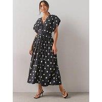 The Very Collection Belted Detail Batwing Floaty Midi Dress - Polka Dot
