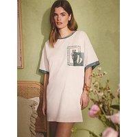 B By Ted Baker Patch Jersey Night T-Shirt - Ecru/Green - Cream