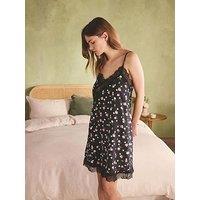 B By Ted Baker Women'S Floral Print Slip Nightdress With Lace Trim White/Black