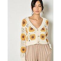 Apricot Sunflower Hand-Knit Crochet Cardigan