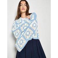 Apricot Hand-Knit Crochet Squares Cardigan