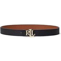 Lauren By Ralph Lauren Logo Reversible Pebbled Leather Belt - Black/Lauren Tan