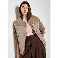 Apricot Contrast Borg Quilted Jacket