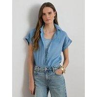 Lauren By Ralph Lauren Broono Short Sleeve Button Front Shirt - Blue