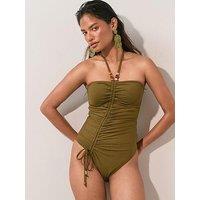 The Very Collection Ruched Trim Detail Swimsuit - Khaki