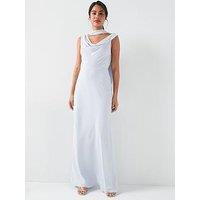 Six Stories Plunge Cowl Front Crepe Bridesmaid Dress With Neck Scarf