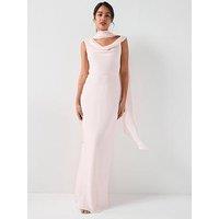 Six Stories Plunge Cowl Front Crepe Bridesmaid Dress With Neck Scarf