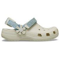 Crocs Toddler Classic Denim Flower Adjustable Backstrap Clog - White