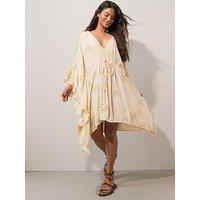 The Very Collection Embroidered Loose V-Neck Kaftan - Cream