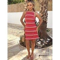 Ax Paris Zigzag Crochet Racer Neck Slip Mini Dress - Red