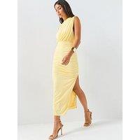 Ax Paris Off The Shoulder Draped Top Midi Dress - Soft Yellow