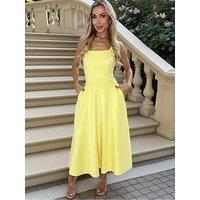 Ax Paris Square Neck A-Line Midi Dress - Yellow