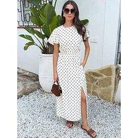 Ax Paris And Brown Polka Dot Flutter Sleeve Midi Dress - Cream