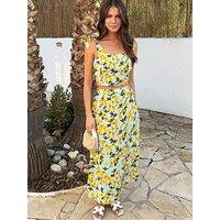 Ax Paris Lemon Print Midi Skirt - Blue