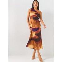 Ax Paris Smudge Print One Shoulder Twist Back Midi Dress - Multi