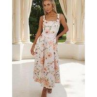 Ax Paris Floral Print Square Neck A-Line Midi Dress - Multi