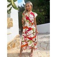 Ax Paris Floral Print Wrap Top Belted Midi Dress - Multi
