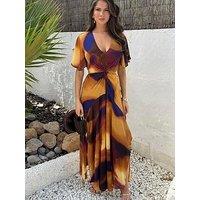 Ax Paris Smudge Print Cut Out Knot Detail Midi Dress - Multi