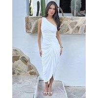 Ax Paris One Shoulder Gathered Skirt Midi Dress - Cream