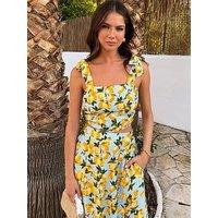 Ax Paris Lemon Print Tie Strap Crop Top - Blue