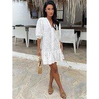 Ax Paris Embroidered Drop Waist Mini Dress - White