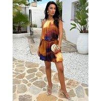 Ax Paris Smudge Print Racer Neck Bubble Hem Mini Dress