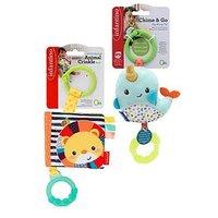 Infantino Link & Squeak Animal Crinkle Book With Teether & Chime And Go Tag Along Pal Bundle Set