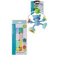 Infantino Stick & Spin Highchair Pal Raccoon & Super Soft Squeeze And Stack Block Bundle Set