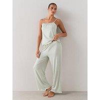 The Very Collection Stripe Cami And Wide Leg Pyjama Set - Green