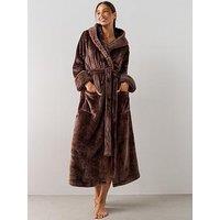 The Very Collection Plush Hooded Dressing Gown - Brown