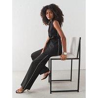 The Very Collection Women'S Piping Detail Wide Leg Trousers - Black