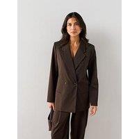 The Very Collection Women'S Pinstripe Double Breasted Blazer - Brown