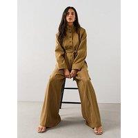The Very Collection Womens Ultra Wide Leg Waistband Detail Trousers - Olive