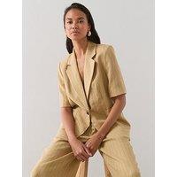 The Very Collection Pinstripe Short Sleeve Blazer - Beige