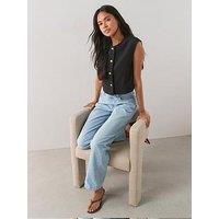 The Very Collection Round Neck Scoop Waistcoat With Statement Button - Black