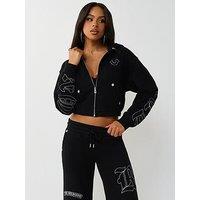 True Religion Applique Relaxed Zip Up Hoodie - Black
