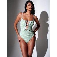 South Beach Beachtextured Spot Tie Front Swimsuit - Mint