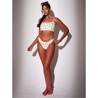 South Beach Beach Shirred Postcard Printed High Leg Brief