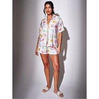 South Beach Beach Postcard Printed Tie Front Boxy Shirt